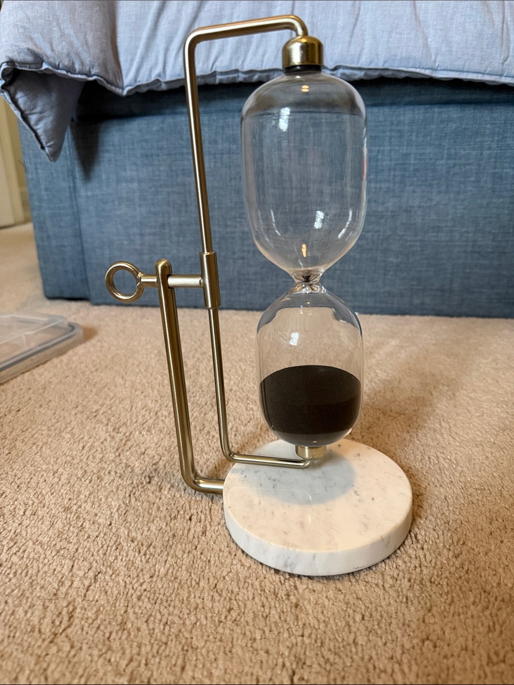 Target Gold Brass and White Marble Hourglass with Black Sand